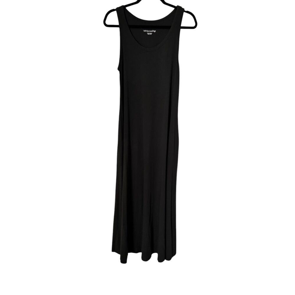 Soft Surroundings Maxi Dress Size PM Black Short Sleeve Beach Boho Minimalist